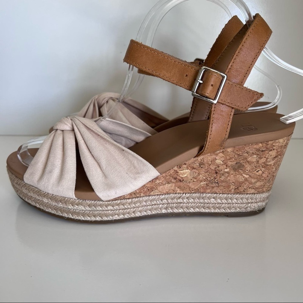 UGG Women's Tan Cork Wedge Sandals with Cream Knot Front